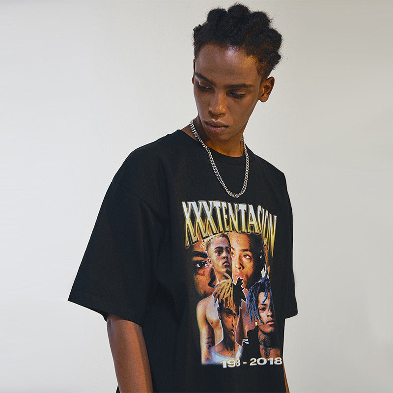 Oversized 90S T Shirt Summer Printed Short-Sleeved T-shirt Cotton Black Loose