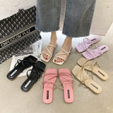 Women Open Toe Sandals Flats Summer Candy Color Fashion Flat Heel Slippers