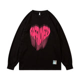 Mens Fall Outfits Autumn Winter Retro Love Letter Puff Print Long Sleeve T-shirt Men and Women Loose Bottoming Shirt