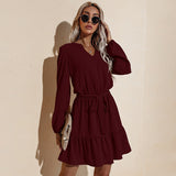 Women's Fall Outfits Long-Sleeved Dress Short Skirt