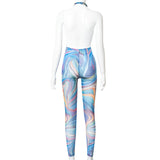 Summer Printed Sexy Backless Gauzy Tight Casual Sports Jumpsuit