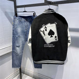 Black Varsity Jacket Racer Jacket Autumn and Winter Baseball Collar Jacket Fashion Racing Suit Coat Woolen Jacket