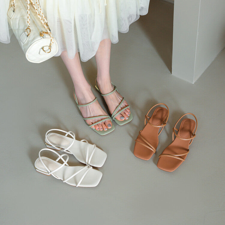 Nude Block Heel Peep Toe Flat Sandals