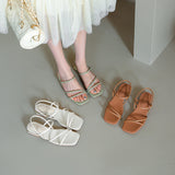 Nude Block Heel Peep Toe Flat Sandals