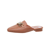Finn Chain Pointed Toe Mule Man Toe Cap Semi Slipper PVC Plastic Imitation Leather Women's Shoes
