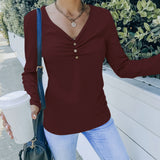 Women Fall Fall/Winter BM Style Solid Color Slimming Long-Sleeved T-shirt Women's Top