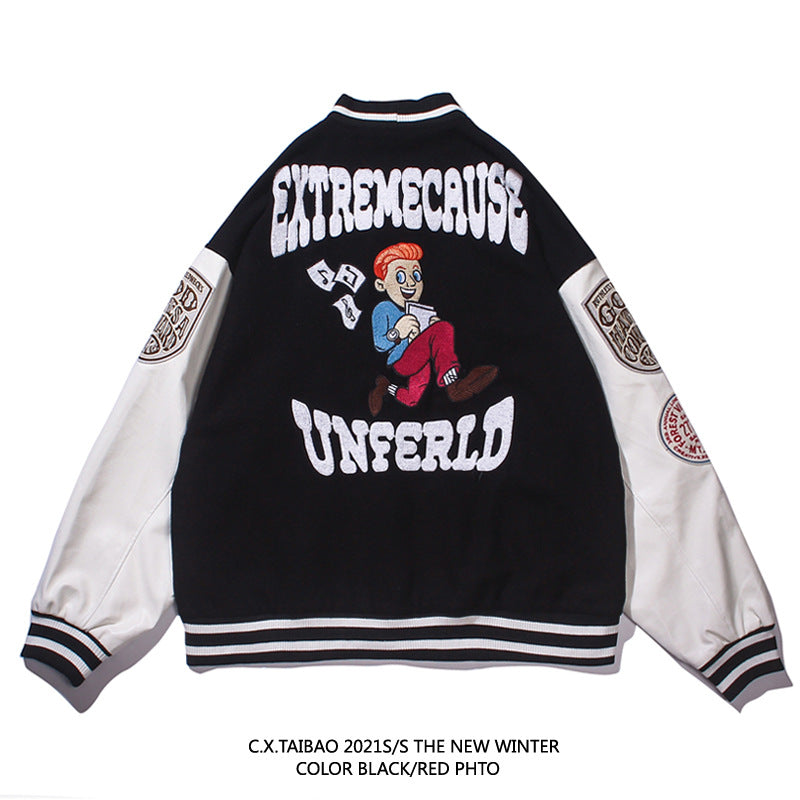 Red Varsity Jacket Men's Jacket Autumn and Winter Stand Collar Baseball Uniform Pilot Cardigan Youth