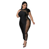 Nina Parker Black Dress plus Size Side Hollow Short Sleeve Dress