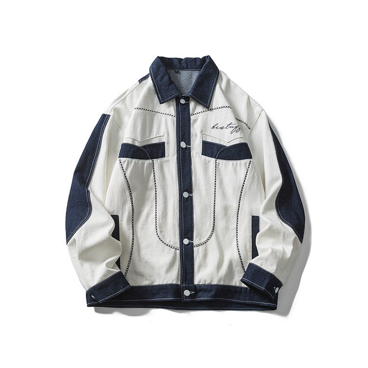 Varsity Jacket Vintage Autumn Coat Color Contrast Patchwork Loose Green University Style Casual Jacket for Men