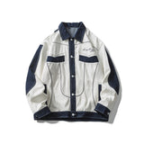 Varsity Jacket Vintage Autumn Coat Color Contrast Patchwork Loose Green University Style Casual Jacket for Men