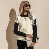 Women Fall Outfits Autumn and Winter Contrast Color Outer Wear Loose Long Sleeve Pullover Knitted Sweater Women