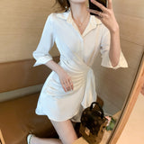 Aesthetic Dress Autumn Satin Shirt Dress Dress for Women