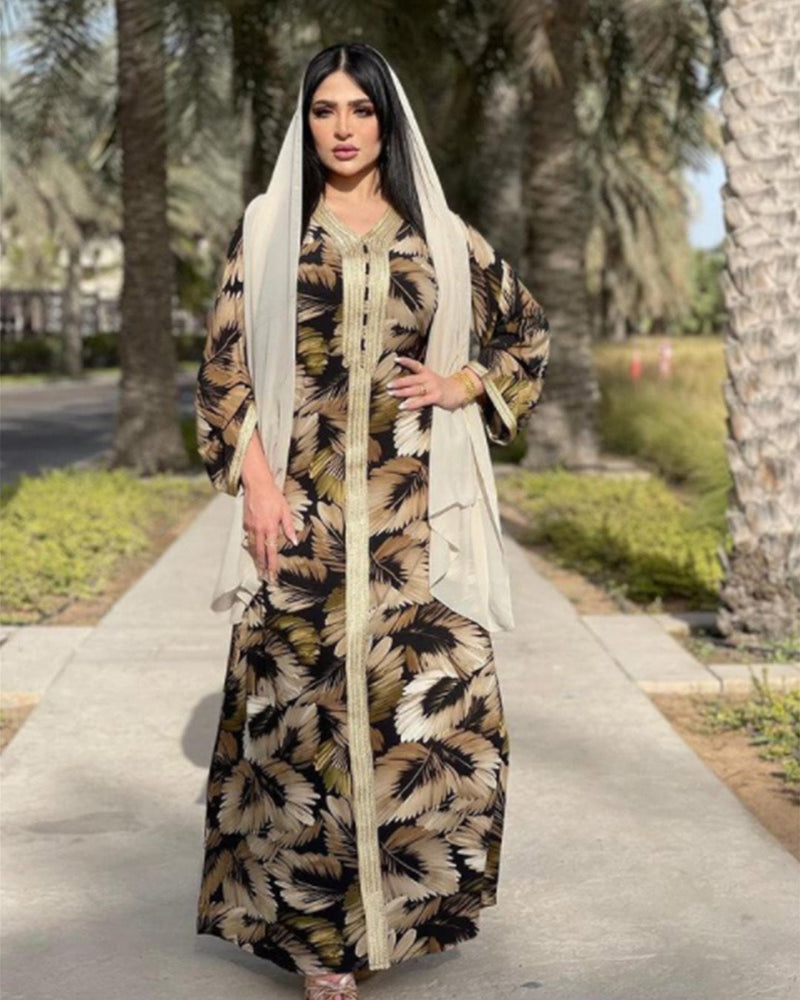 Muslim Women Stylish Kashibo Abaya Muslim Ladies Long Gown Islamic Clothing Jilbab Jalabiya Printed Plus Size Dress