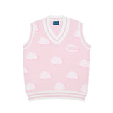 Men Sweater Vest Cloud Jacquard Knitted Vest Men's V-neck Sleeveless Sweater BF Idle Style Vest
