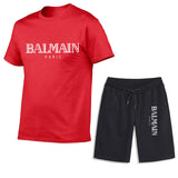 Balmain T Shirt & Sweatpant 2 Piece Set Men's Summer Casual Suit Printing Stylish Two-Piece Set