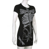 Skull Dress Women's 2022 Spring/Summer Printed High Waist Black, Short Sleeve