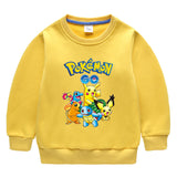 Children Pokemon Pikachu Hoodie Solid Color With Fur Thick Warm Sweater Cotton