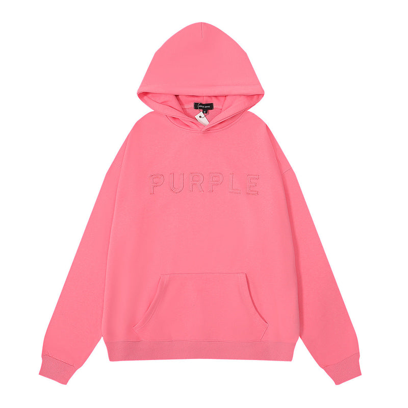 Purple Brand Hoodie Letter Same Color Embroidered Male and Female Couples Wear Hoodie Sweater