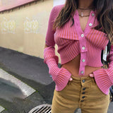 Music Festivals Rave Outfits Girls Tops Autumn and Winter Women's Clothing Fashion Long Sleeve Single-Breasted Sweater