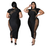Nina Parker Black Dress plus Size Side Hollow Short Sleeve Dress