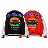 Mens Fall Outfits Color Matching Cartoon Flocking Embroidered Sports Baseball Uniform Men's Loose Casual Couple Coat