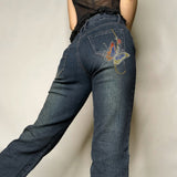 Julia Fox Low Rise Trousers Printed Retro Style Washed Jeans Casual