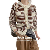 Preppy Aesthetic Sweater Spring and Autumn Knitted Cardigan Women Vintage Stripe