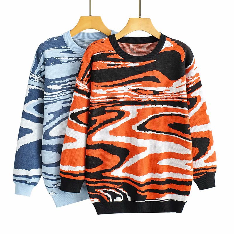 Women Fall Fall Two-Color Vortex Knitted Pullover Loose Top