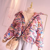 Women Winter Coats Puffer Jacket down Coat Winter Cartoon Childlike Graffiti Hooded down Jacket Coat