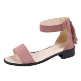 Nude Block Heel Peep Toe Low-Top Chunky Heel Suede Sandals