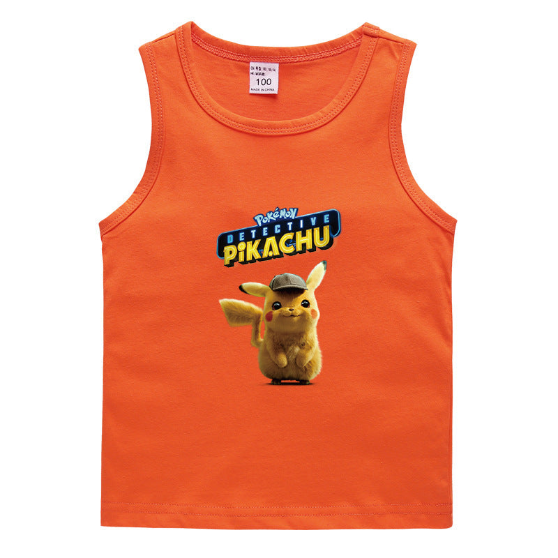 Children Pokemon Pikachu T Shirt Cotton Leisure Sports Sweat-Absorbent Vest