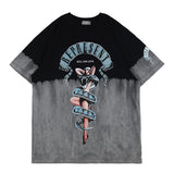 Oversized 90S T Shirt Spring/Summer Washed and Frayed Distressed Tie-Dyed Color Matching Rock Short Sleeve T-shirt for Men and Women