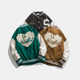 Green Varsity Jacket Autumn Baseball Uniform Men's and Women's Jacket Couple's Jacket