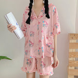 Kuromi Pajama Set Loose Short-Sleeved Shorts Two-Piece Suit Casual Student Cartoon Anime Home Wear