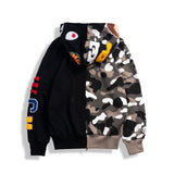 WGM Closing Autumn and Winter Leisure Shark Head Color Matching Hooded Sweater Coat