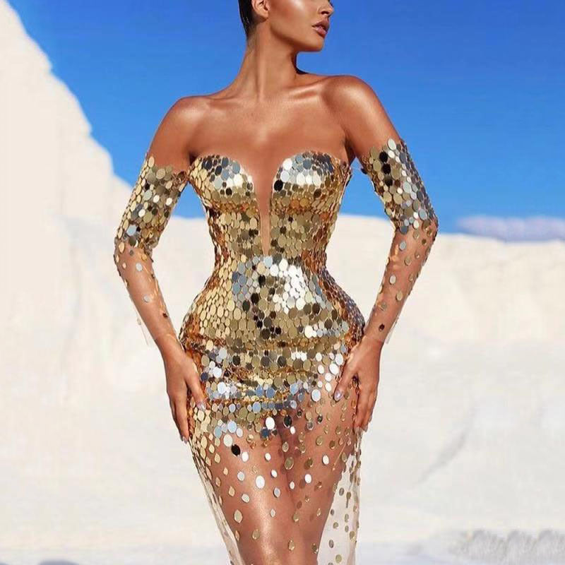 Olivia Wilde Dress Sequined Sexy Mesh Evening Dress