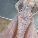 Bohemian Coachella Outfits Sexy Hip Trailing Long Evening Dress Pink Sequin V-neck Alluvial Gold