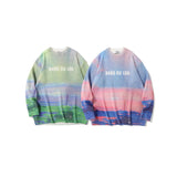 Mens Fall Outfits Oversize Sweater Men's and Women's round Neck Sweater Youth Gradient Full-Body Printed Top