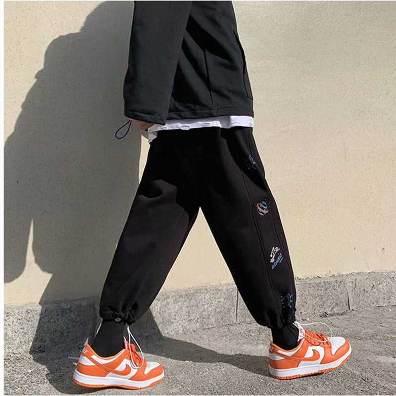 Men Pants Men's Loose Drawstring Casual Trousers Straight