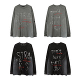 Mens Fall Outfits Retro Dark High Street Hand-Painted Long-Sleeved T-shirt Men Oversize