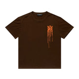 Amiri T Shirt Orange Printed Casual Hip Hop High Street round Neck Short Sleeve T-shirt