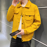 Yellow Varsity Jacket Autumn Youth Casual Fashion Clothes Tooling Lapel Men's Coat