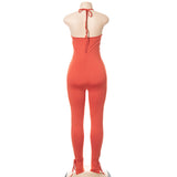 Summer Solid Color Sleeveless Drawstring Strap Backless Slim Fit Trousers Jumpsuit