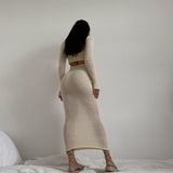 Homecoming Dresses Tight Autumn and Winter Sweater Solid Color See-through Wrapped Chest Long Sleeve Backless Sheath Sexy Dress