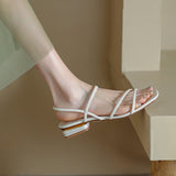 Nude Block Heel Peep Toe Flat Sandals