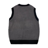 Men Sweater Vest Vintage Jacquard Color Matching Sweater Vest Men's BF Idle Style Loose V-neck Sleeveless Sweater Vest
