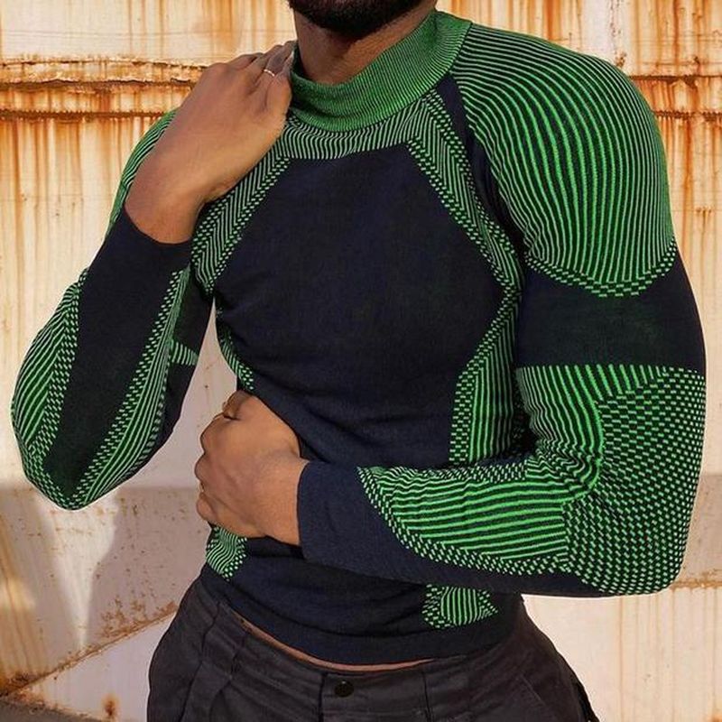 Rave Outfits Men Long Sleeve Shirt Sexy Slim Fit Men Fashion Print T-shirt