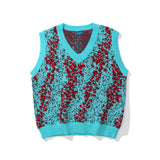 Men Sweater Vest Gradient Color Knitted Vest Men's I Loose V-neck Sleeveless Sweater Coat