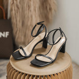 Nude Block Heels Sandals Women's Summer Chunky Heel Roman Shoes High Heels