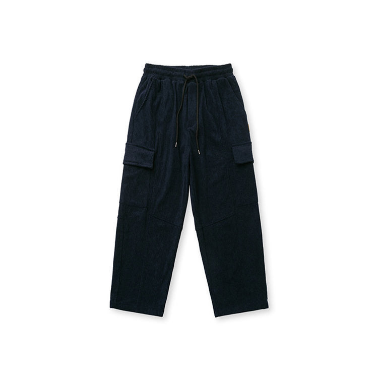 Mens Corduroy Pants Winter Men's Trousers Japanese-Style Retro Loose Straight Cargo Pants